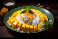 A colorful plate of Mango Sticky Rice. Ai Generated.NO.04