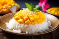 A colorful plate of Mango Sticky Rice. Ai Generated.NO.01