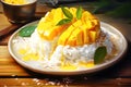 A colorful plate of Mango Sticky Rice. Ai Generated.NO.07