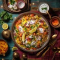 A colorful plate of vegetable biryani