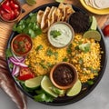 A colorful platter of Mexican street food, including elote and tacos3