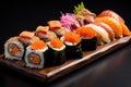 Colorful Platter sushi rolls. Generate Ai Royalty Free Stock Photo