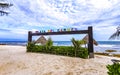 Colorful Playa del Carmen lettering sign symbol on beach Mexico