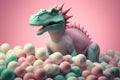 Colorful playful dino in balls. Generate Ai