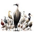 cartoon scene with storks and herons on white background - illustration for children