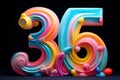 Colorful and playful number thirty six. Symbol 36. Invitation for a thirty-sixth birthday party or business anniversary