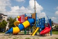 Colorful Playground Equipment in the public park Royalty Free Stock Photo