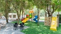 Colorful playground fun for children set joy kid cold baby park blue play game slide green place color climb empty child happy Royalty Free Stock Photo