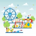 Colorful playground. Kids playground with playing equipment. - Vector