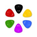 Colorful plectrums on white background. Vector design.