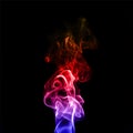 Colorful plume smoke isolated on black background