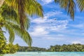 Colorful Point Hauru Beach Palms Boat Blue Water Moorea Tahiti