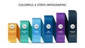 Colorful 6 points of steps with stair list layout design, infographic element template vector Royalty Free Stock Photo