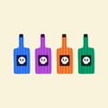 Colorful poison bottles with sculls hand drawn vector illustration. Isolated set of Halloween elements for icon or sign.