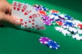 Colorful poker chips and royal flush Royalty Free Stock Photo