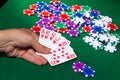 Colorful poker chips and royal flush Royalty Free Stock Photo