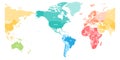 Colorful political map of World divided into six continents and focused on Americas. Blank vector map in rainbow