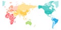 Colorful political map of World divided into six continents and focused on Asia, Australia and Oceania region. Blank