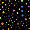 Colorful polka dots seamless pattern on black 2. Royalty Free Stock Photo