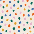 Colorful polka dots seamless pattern. Contemporary childish doodle background. Vector circle confetti on square beige Royalty Free Stock Photo