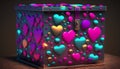 Colorful polka dotted box with colored hearts