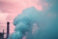 Colorful pollution from manufacturing plants. Blue smoke. Generative AI