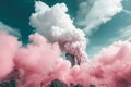 Colorful pollution from manufacturing plants. pink smoke. Generative AI