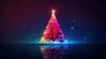 Colorful polygon Christmas Tree with gold star in blue background