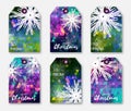 Colorful polygonal Festive collection of Christmas labels with snowflakes.