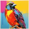 Colorful Pop Art Bird On Branch: A Vibrant Fusion Of Hip-hop And Neo-traditional Styles