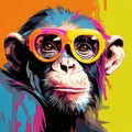 Colorful Pop Art Chimpanzee With Sunglasses