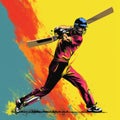 Colorful Pop Art Cricket Player Swinging Bat