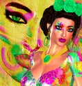 Colorful pop art image of woman`s face. Royalty Free Stock Photo