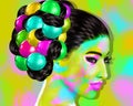 Colorful pop art image of a woman`s face. This is a digital art image of a close up woman`s face in pop art style. Royalty Free Stock Photo