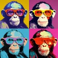 Colorful Pop Art-inspired Portraits Of Four Chimpanzees In Sunglasses