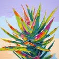 Colorful Pop Art Oil Painting Of A Vibrant Beach Plant