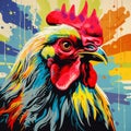 Colorful Pop Art Rooster A Vibrant And Detailed Painting