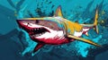 Colorful Pop Art Shark Painting: Algeapunk, Bombacore, Wetcore Graphic Design Poster Royalty Free Stock Photo