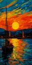 Colorful Pop-art Style Painting Of Sunset Over The Sea Royalty Free Stock Photo