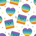 Colorful pop it seamless pattern. Cute kawaii character. Vector illustration. Royalty Free Stock Photo