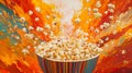 Colorful Popcorn Bowl Splashing Abstract Painting Royalty Free Stock Photo