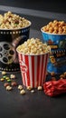 Colorful popcorn in movie buckets Royalty Free Stock Photo