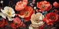 Colorful poppies texture pattern. Seamless flowers in abstract texture background. Poppy wallpaper.