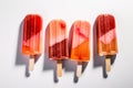 Colorful popsicle displayed against a plain white backdrop. Generative AI Royalty Free Stock Photo