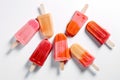 Colorful popsicle displayed against a plain white backdrop. Generative AI Royalty Free Stock Photo
