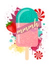 Colorful popsicle ice cream. Sweet summer dessert.Vector.