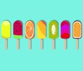 Colorful popsicle ice cream with different topping. Sweet summer dessert collage.