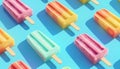 Colorful popsicles on blue. AI generated.