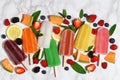 Colorful popsicles with fresh fruits Royalty Free Stock Photo