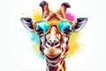 zoo giraffe wildlife animal portrait africa neck colorful mammal sunglasses. Generative AI. Royalty Free Stock Photo